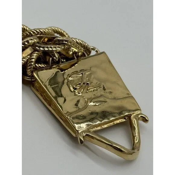Vintage Karl Lagerfeld Gold Tone Multi Strand Chain Purse Shaped Clasp Necklace
